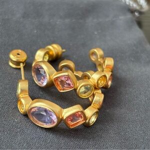 NWOT Julie Vos Gold and Pink Gemstone Earrings